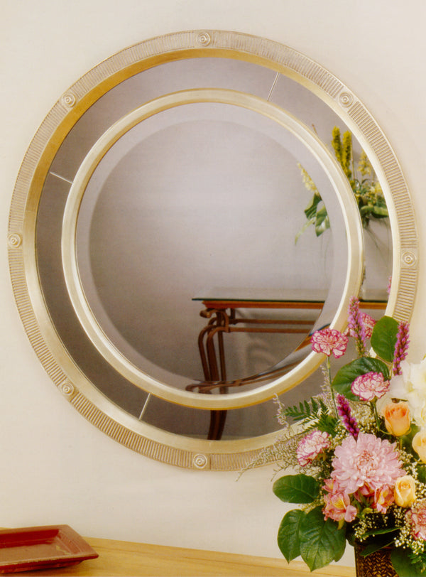 Contemporary Round with Mirror Panel and Rosettes